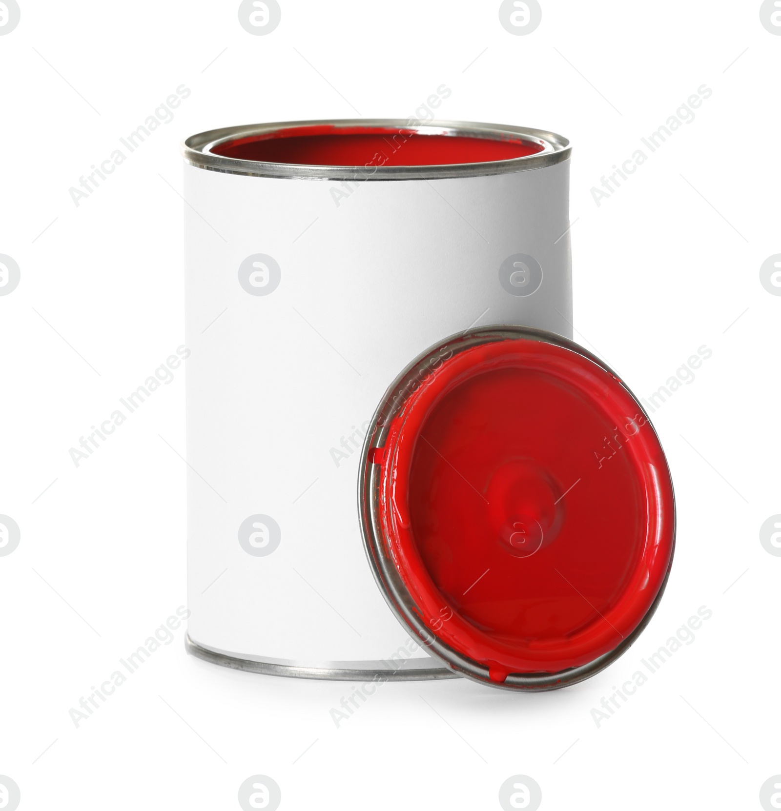 Photo of Open paint can and cap isolated on white