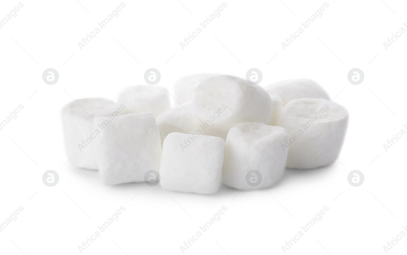 Photo of Delicious sweet puffy marshmallows isolated on white