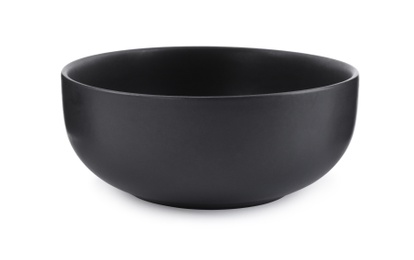 Photo of Empty black ceramic bowl isolated on white