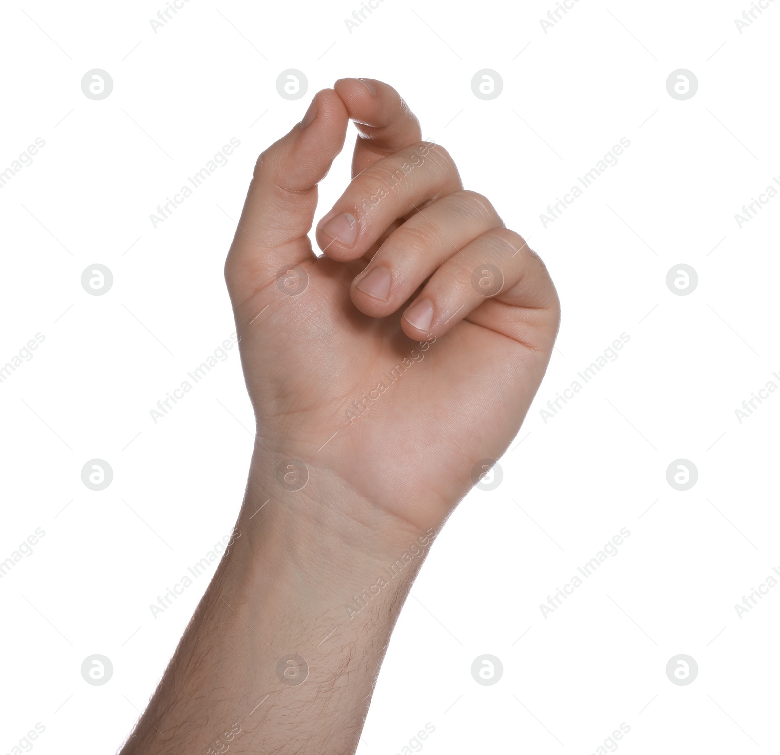 Photo of Man holding something on white background, closeup