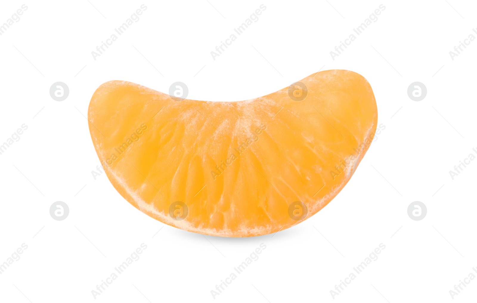 Photo of Piece of peeled fresh ripe tangerine isolated on white