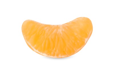 Photo of Piece of peeled fresh ripe tangerine isolated on white