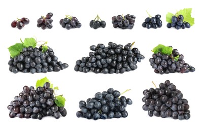 Image of Set with fresh ripe grapes on white background