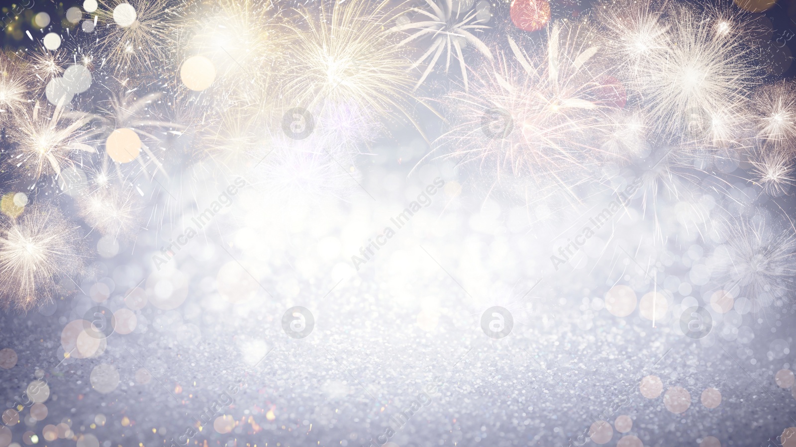 Image of Abstract festive background with fireworks, bokeh effect. New Year celebration