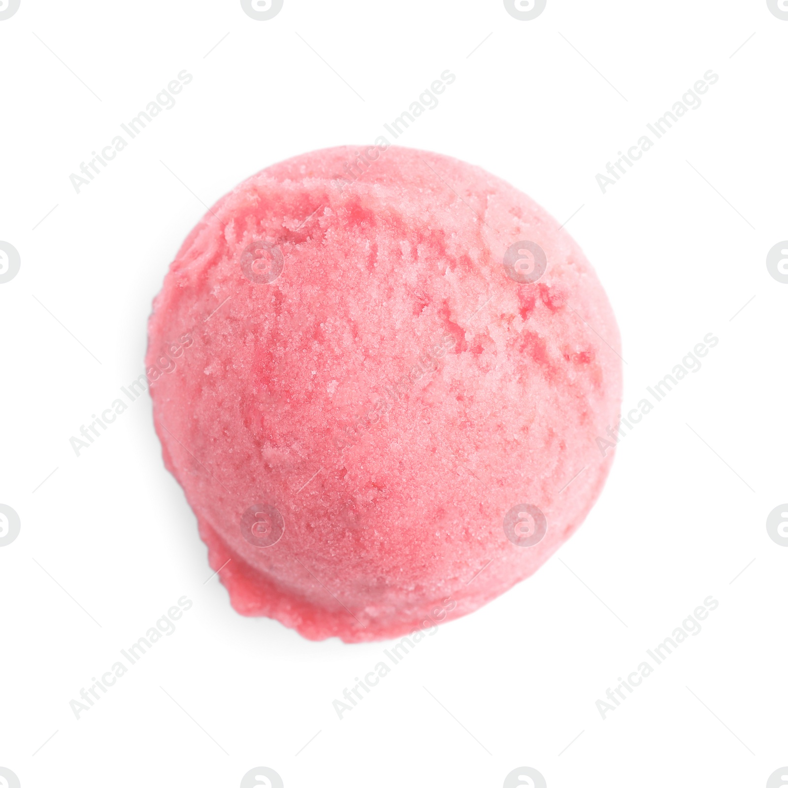 Photo of Scoop of delicious strawberry ice cream on white background, top view