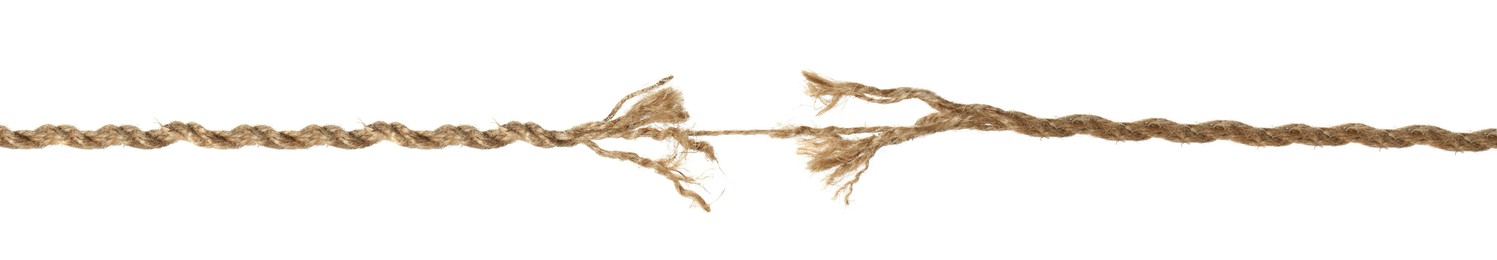 Image of Torn brown hemp rope on white background