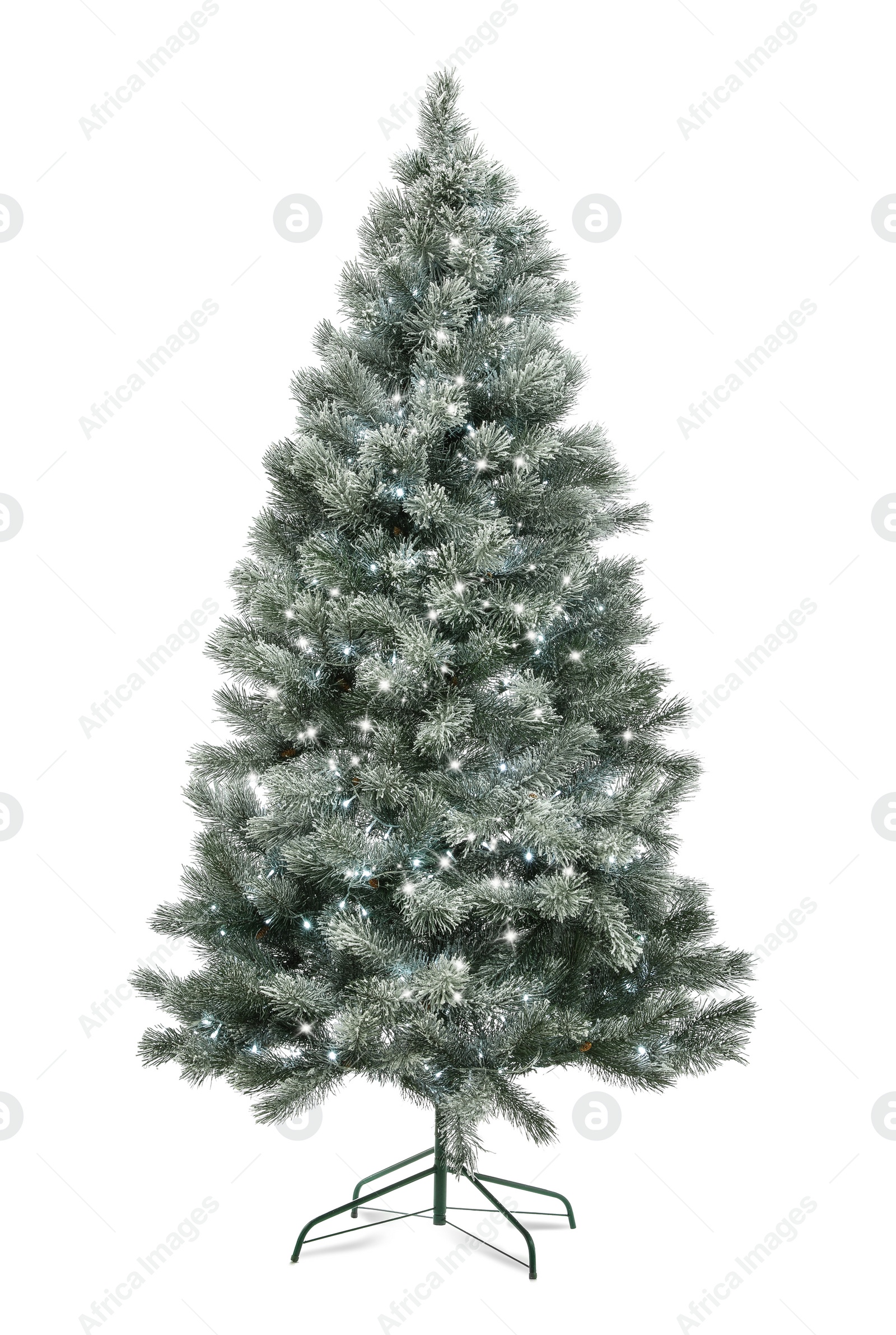 Photo of Beautiful Christmas tree with fairy lights isolated on white