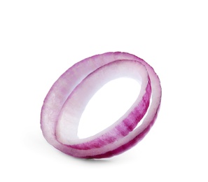 Fresh slices of red onion on white background