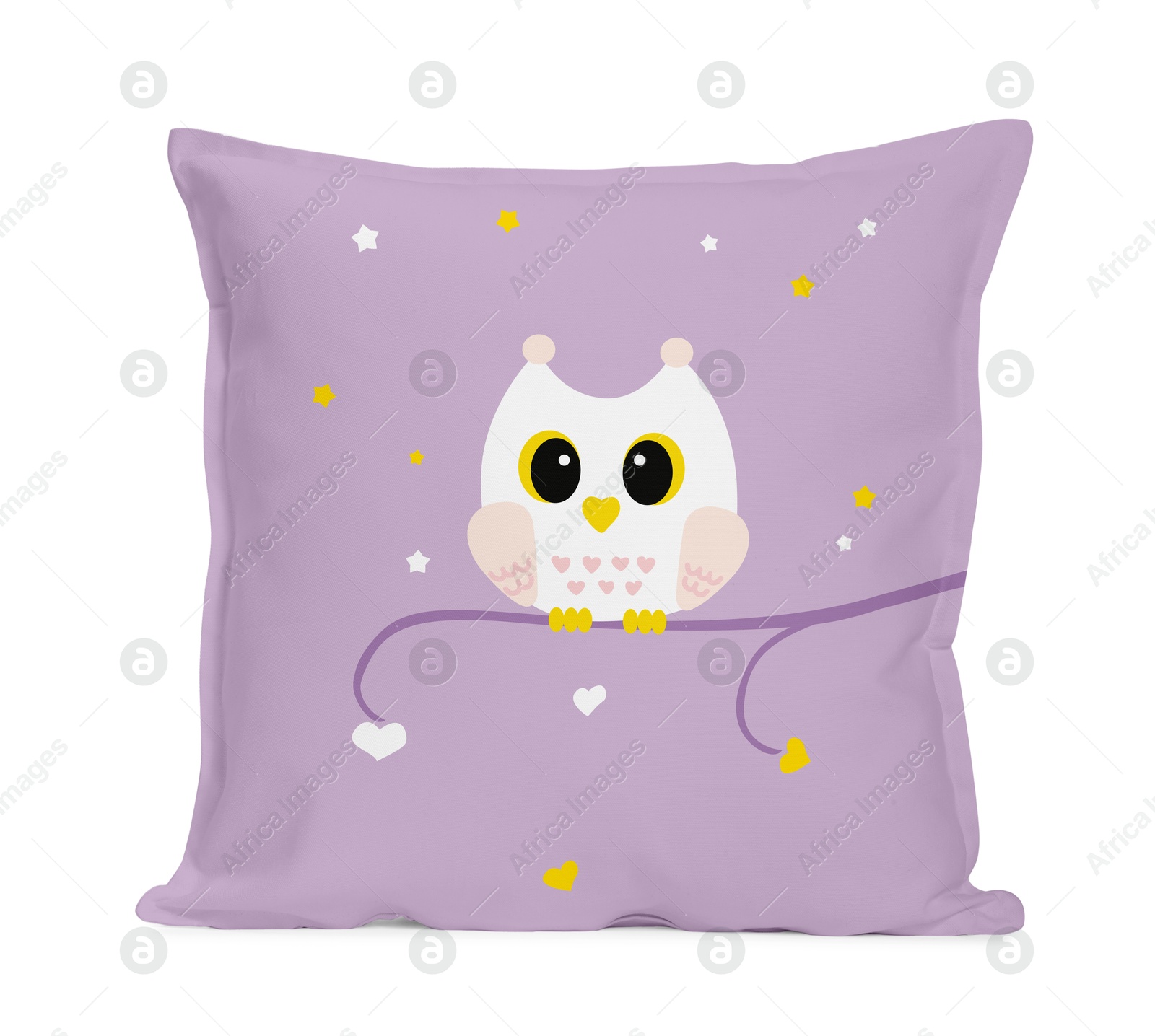 Image of Soft pillow with cute print isolated on white