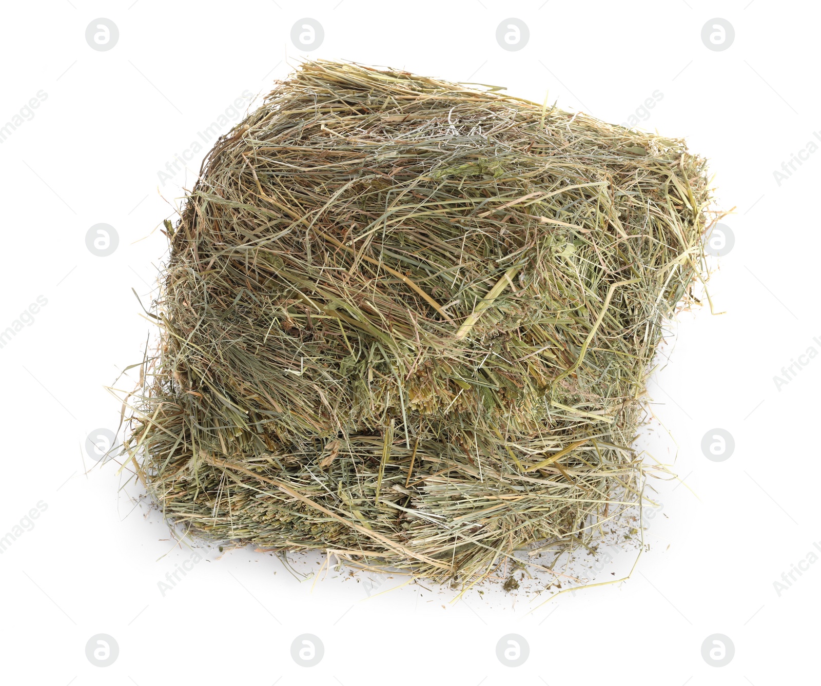 Photo of Dried hay isolated on white. Livestock feed