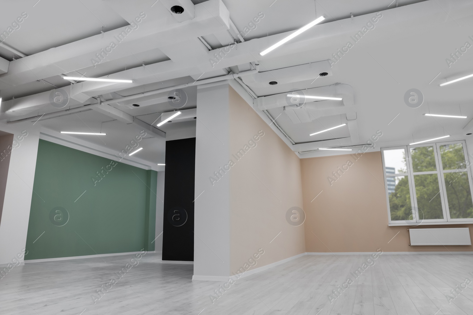 Photo of New empty room with clean windows and color walls