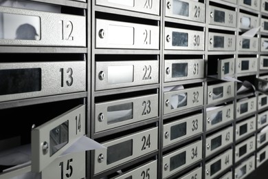 New mailboxes with keyholes, numbers and receipts