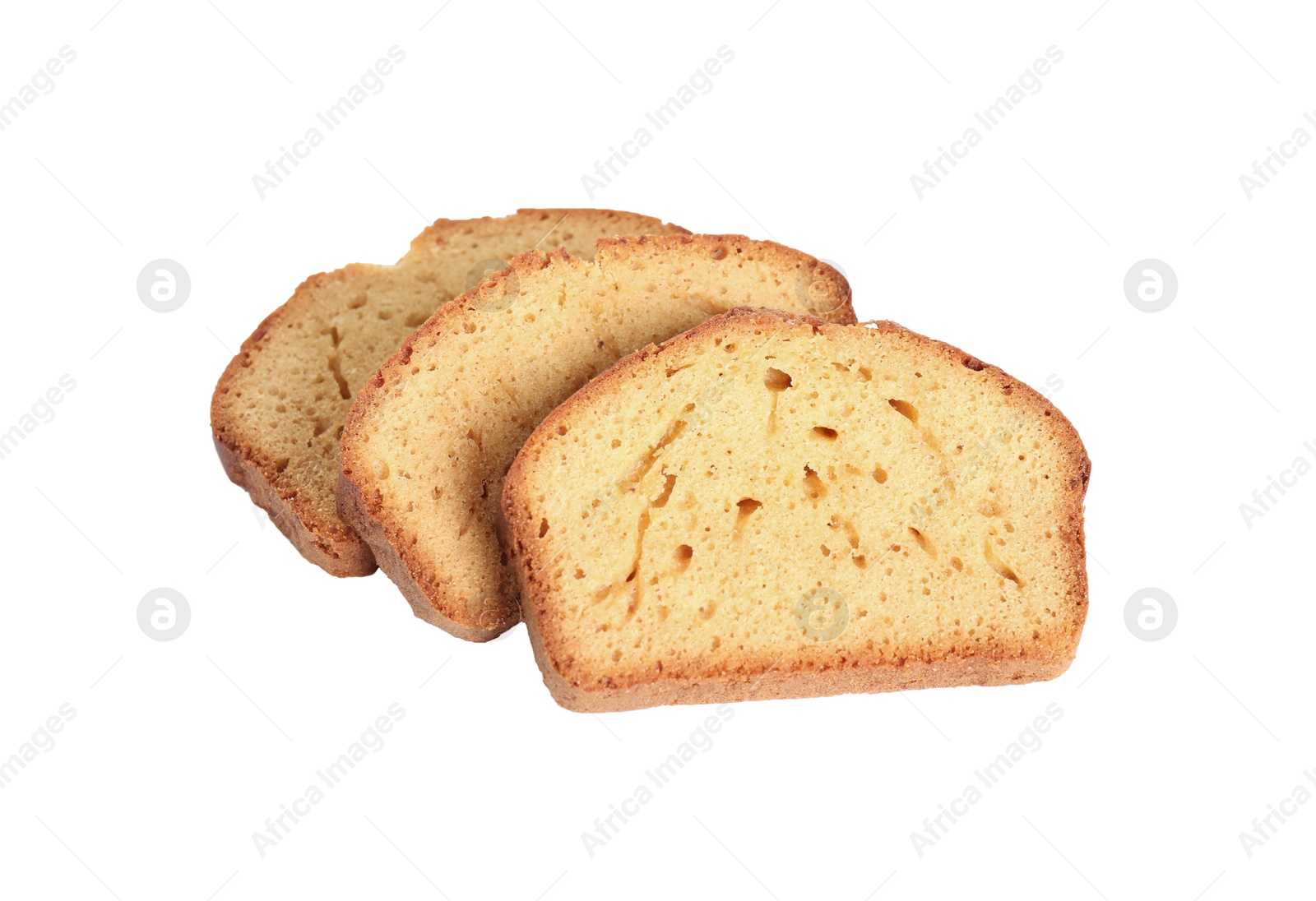 Photo of Slices of fresh gingerbread cake on white background