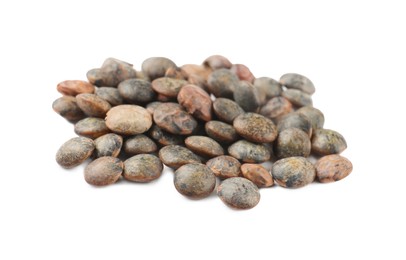 Photo of Pile of raw lentils isolated on white