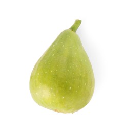 One fresh green fig isolated on white, top view