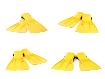 Image of Set with yellow flippers on white background