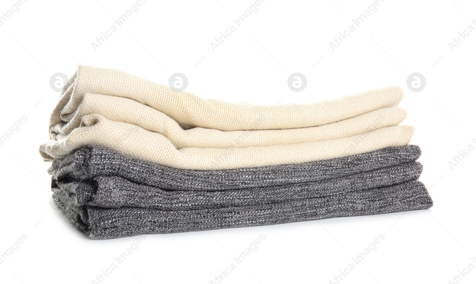 Photo of Different stylish soft plaids on white background