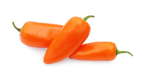 Photo of Fresh raw orange hot chili peppers isolated on white