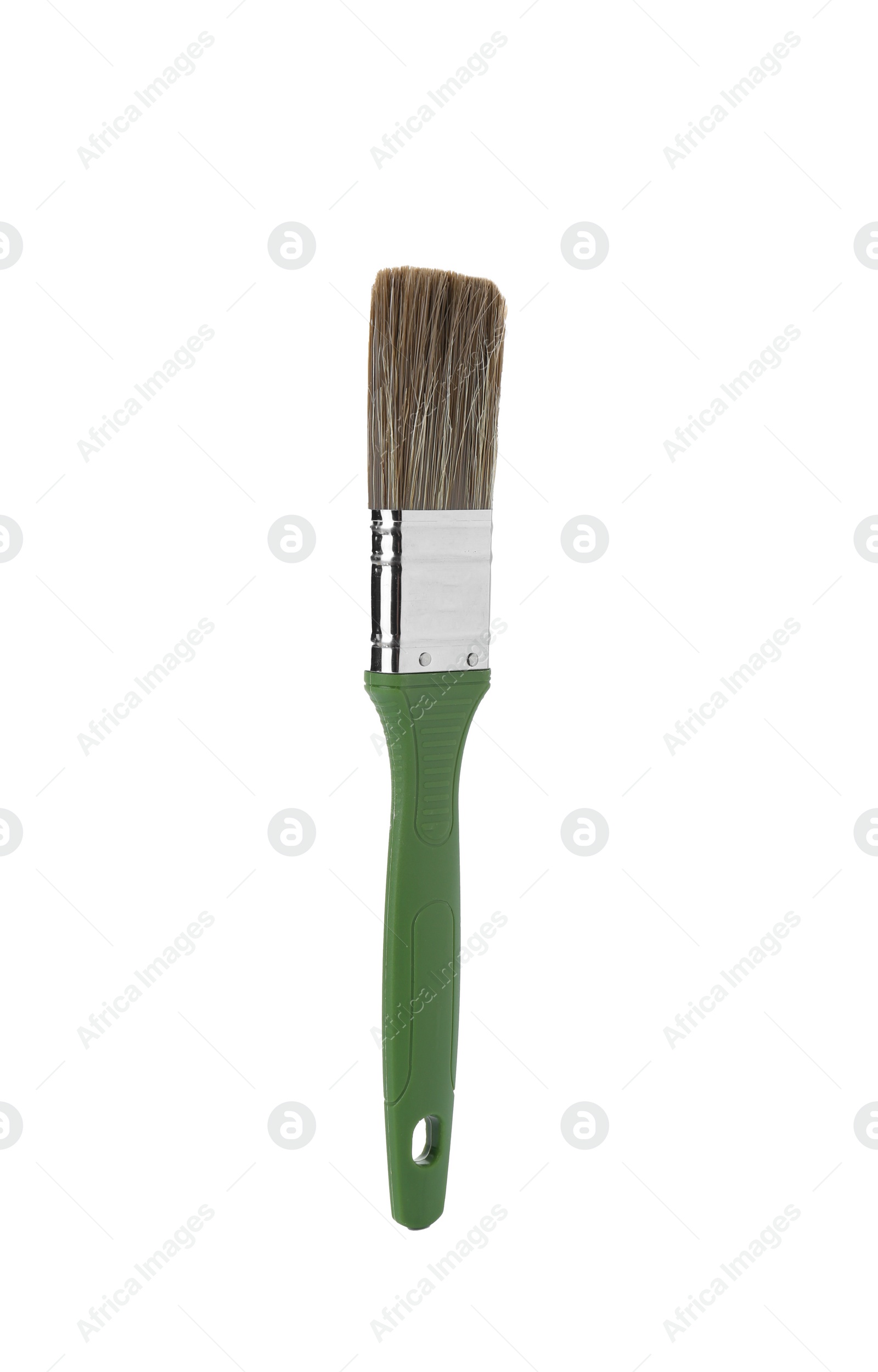 Photo of One paint brush with green handle isolated on white