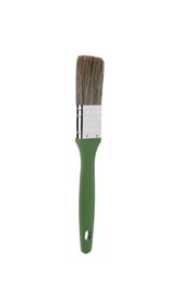 One paint brush with green handle isolated on white