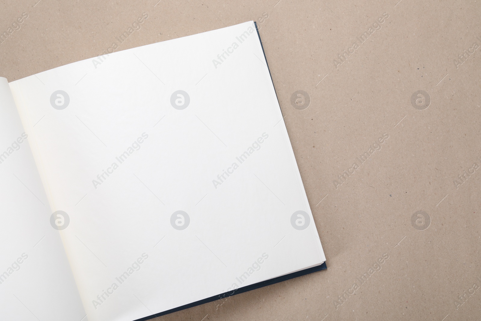 Photo of One open photo album on color background, top view. Space for text