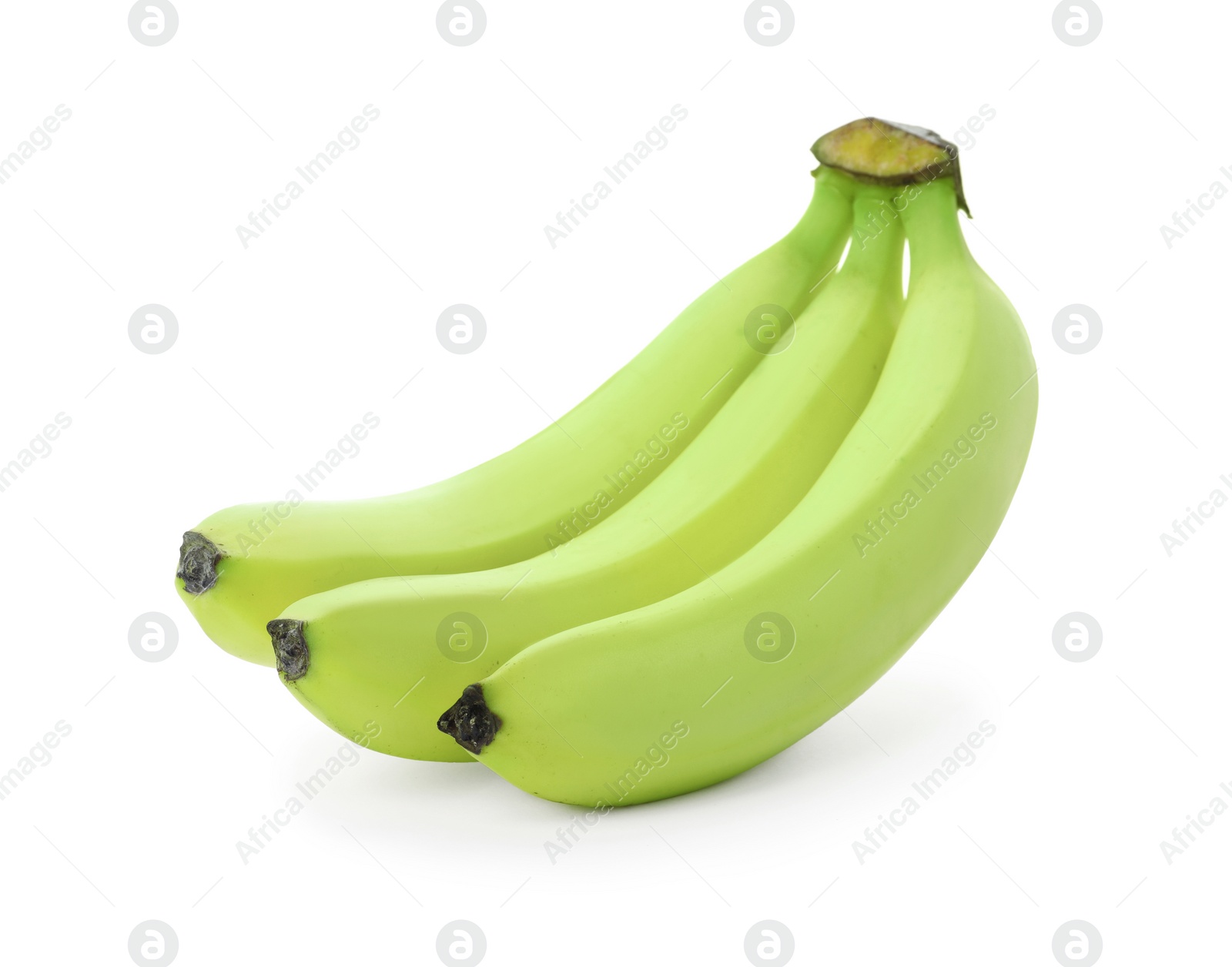 Image of Cluster of green bananas on white background