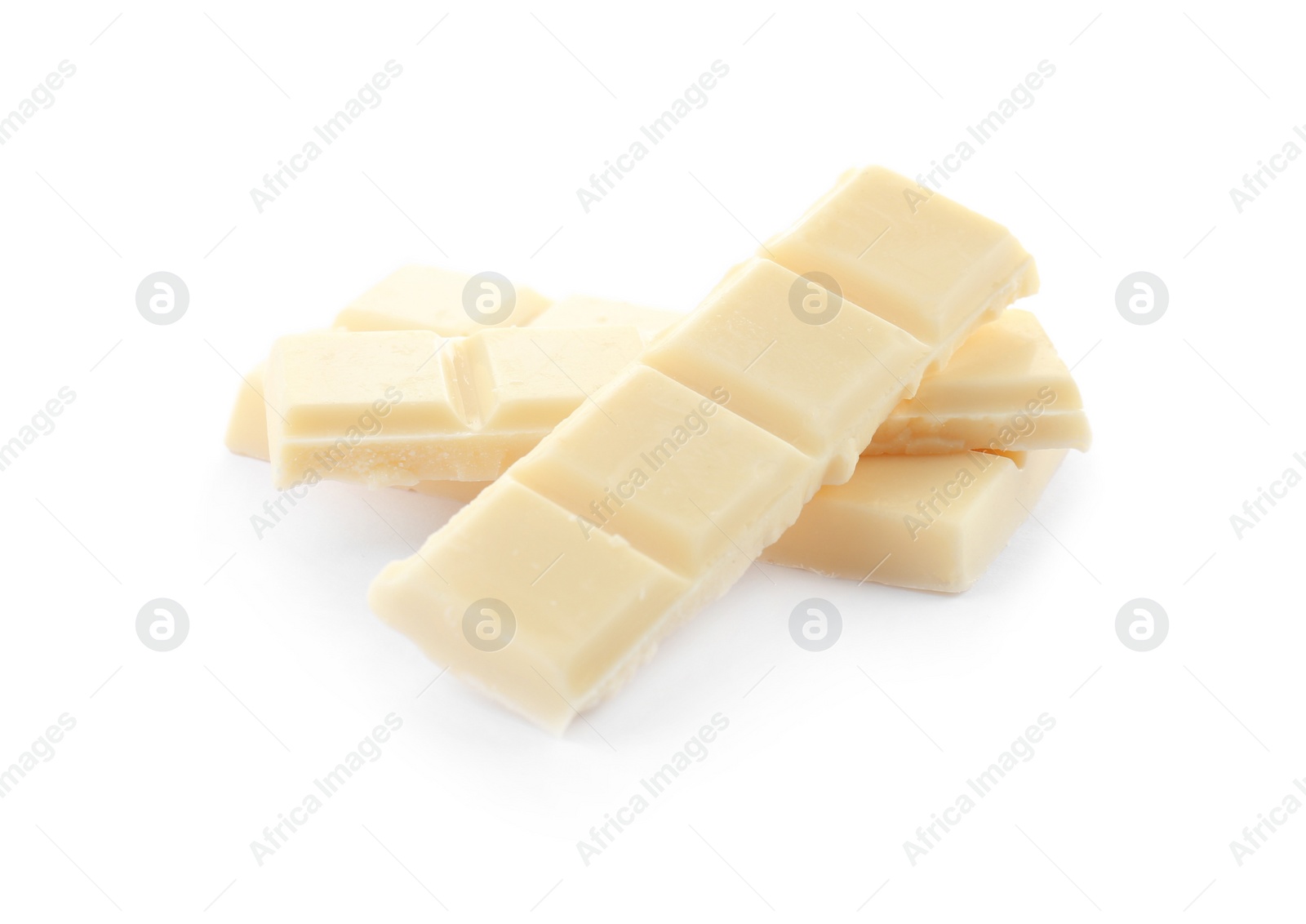 Photo of Delicious chocolate pieces on white background