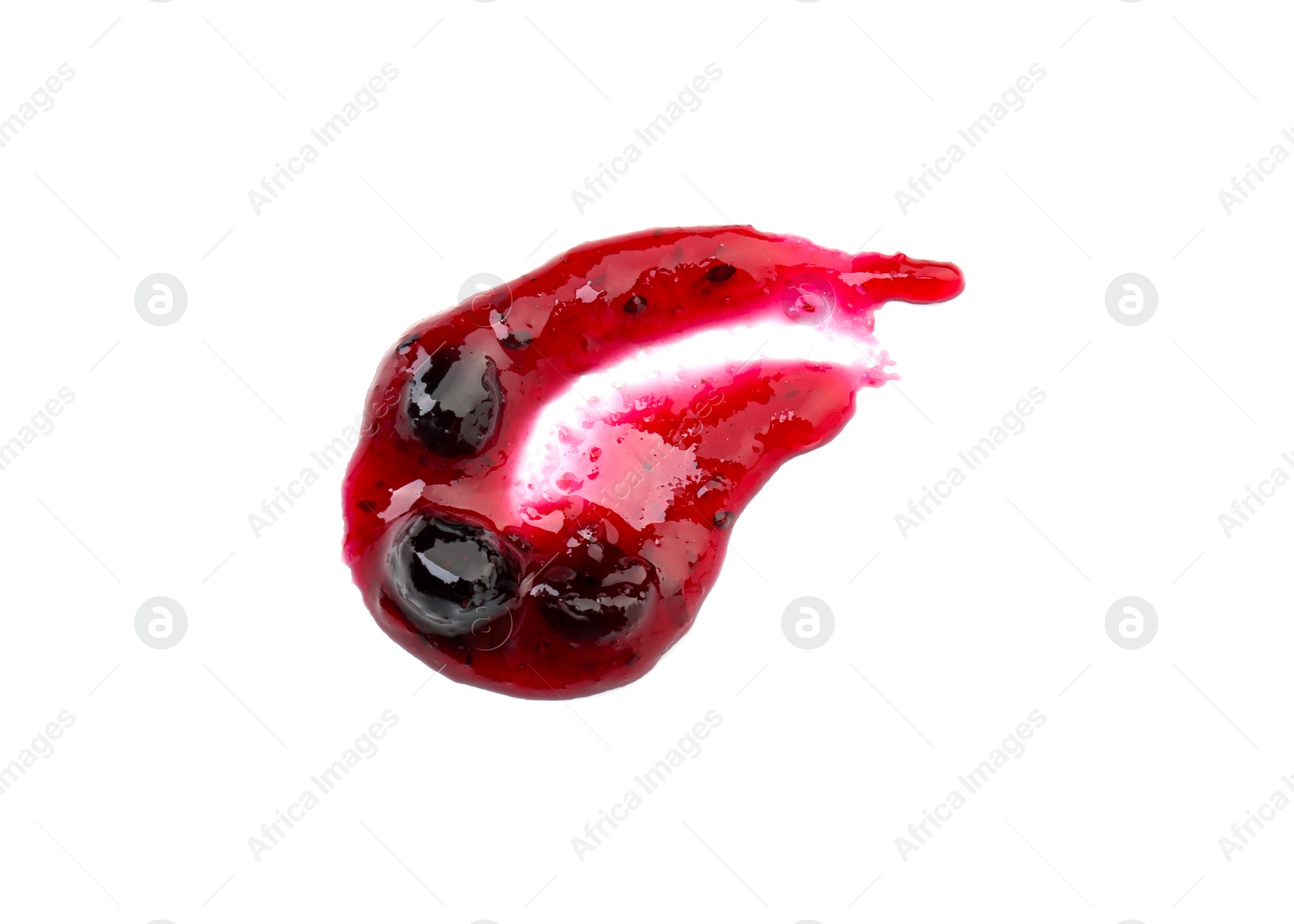 Photo of Tasty sweet jam isolated on white, top view