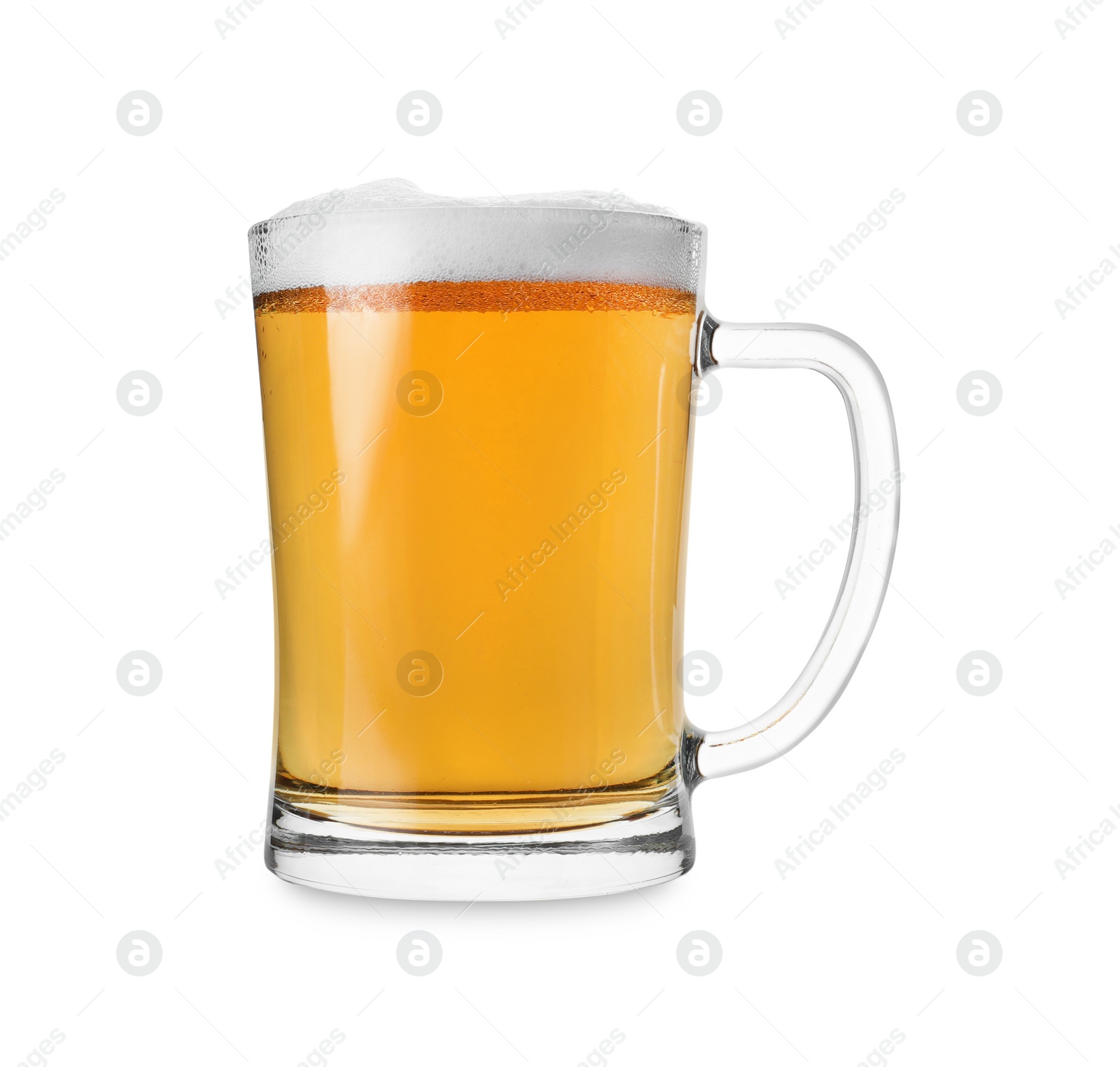 Photo of Glass mug with fresh beer isolated on white