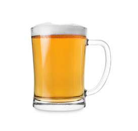 Photo of Glass mug with fresh beer isolated on white