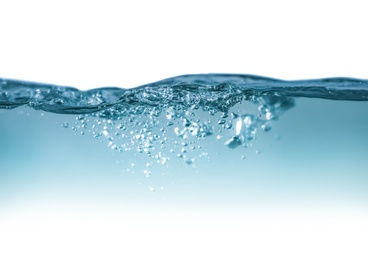 Photo of Splash of pure water on white background, closeup