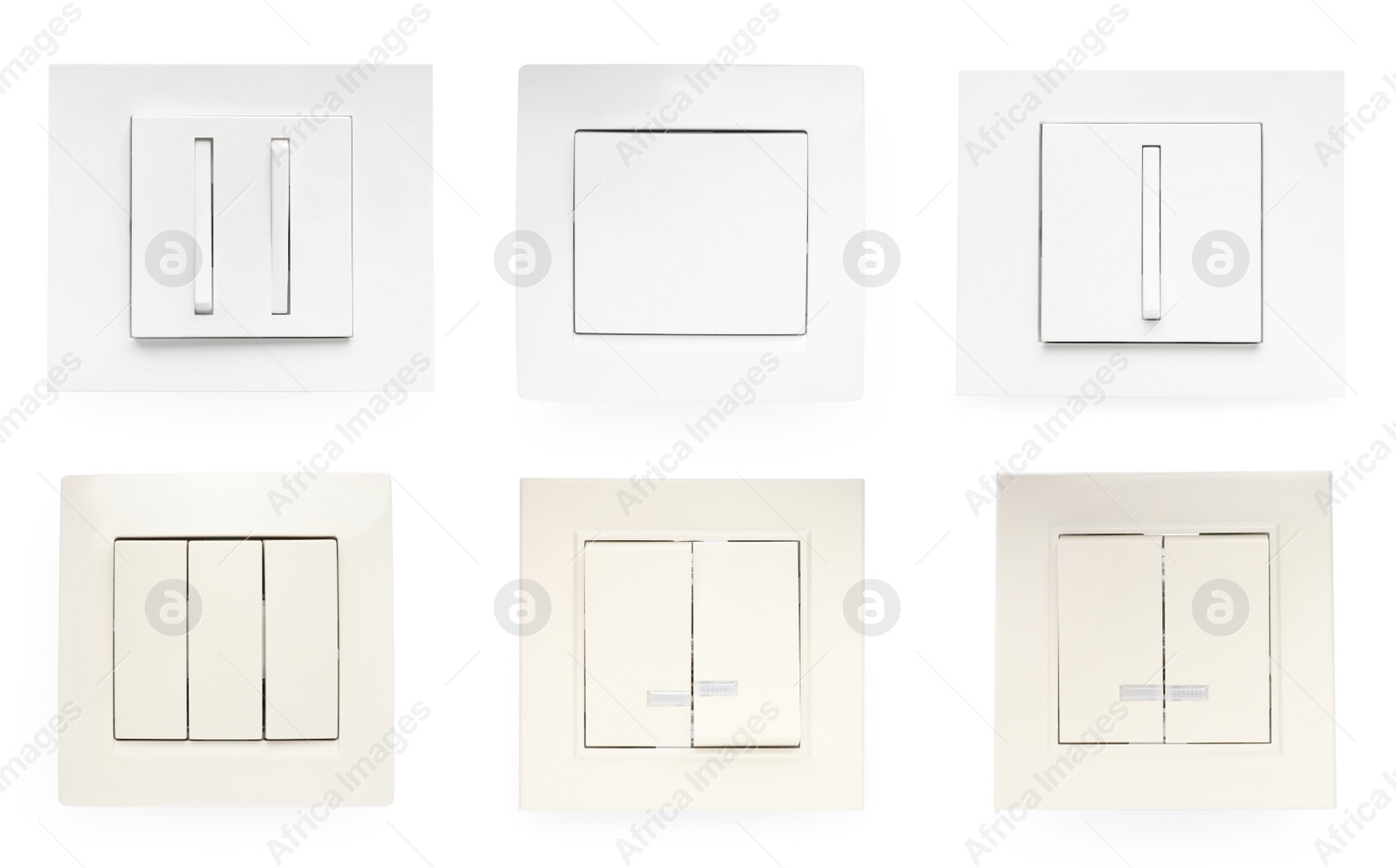 Image of Set with different light switches on white background