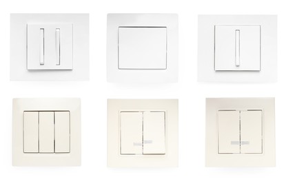 Image of Set with different light switches on white background