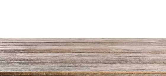 Photo of Empty wooden table on white background. Mockup for design