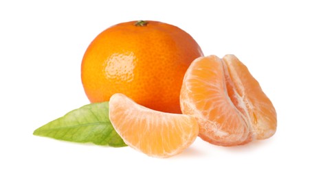 Fresh ripe juicy tangerines isolated on white