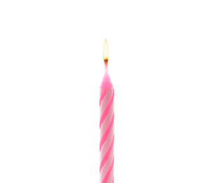Photo of Pink birthday cake candle isolated on white