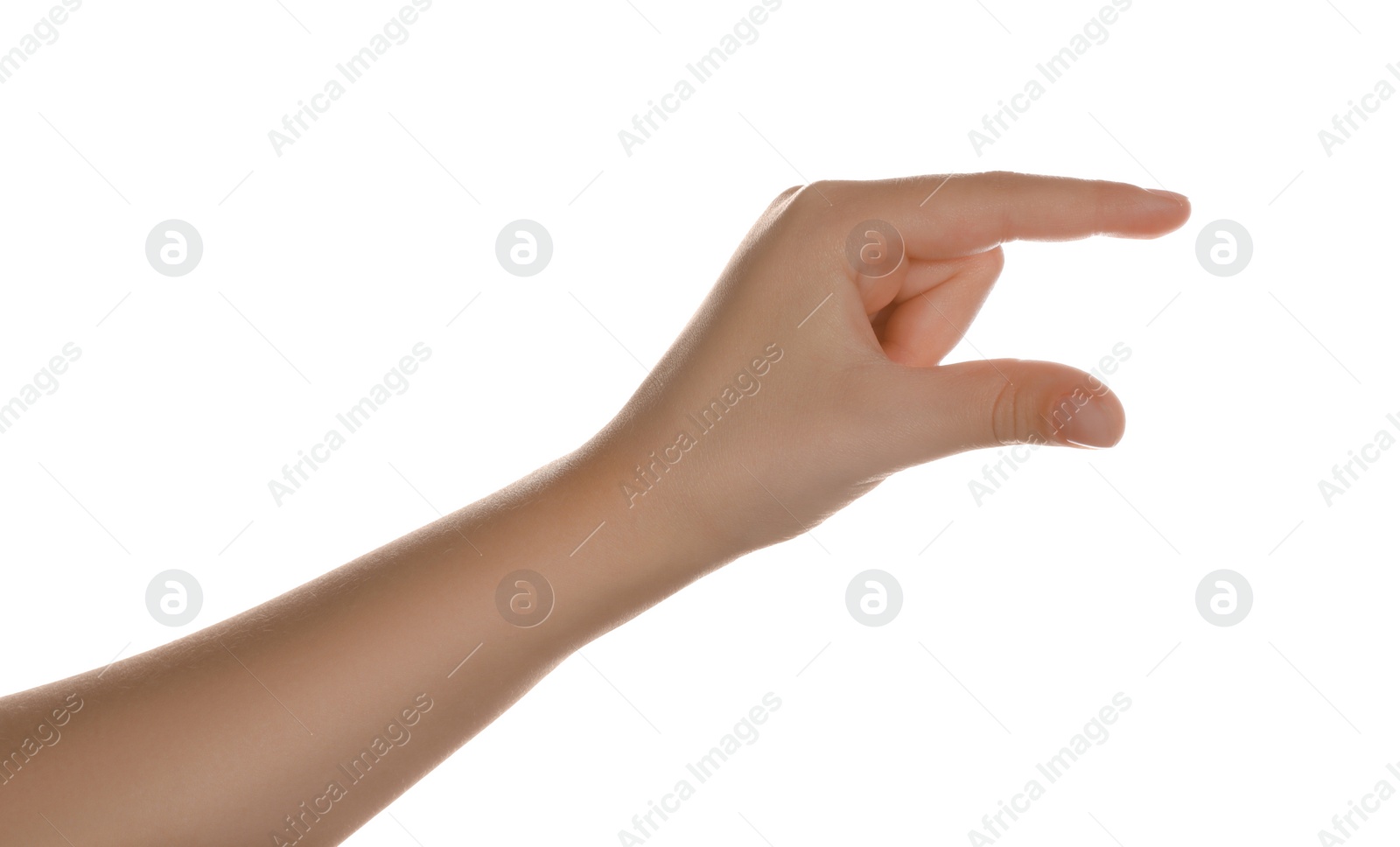 Photo of Child holding something on white background, closeup