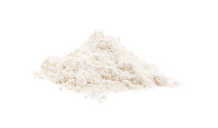 Photo of Pile of wheat flour isolated on white