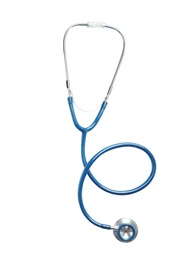 Photo of Stethoscope isolated on white, top view. Medical tool