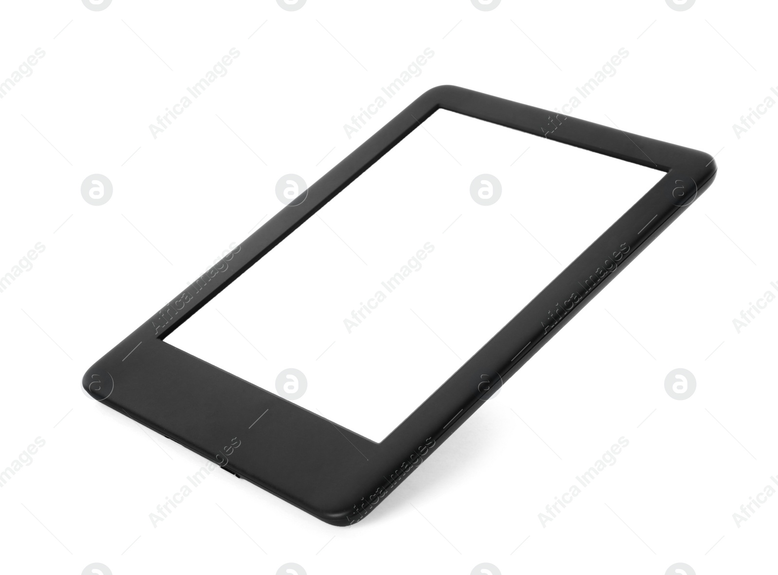 Photo of Modern e-book reader with blank screen isolated on white