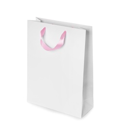 Paper shopping bag isolated on white. Mock up for design