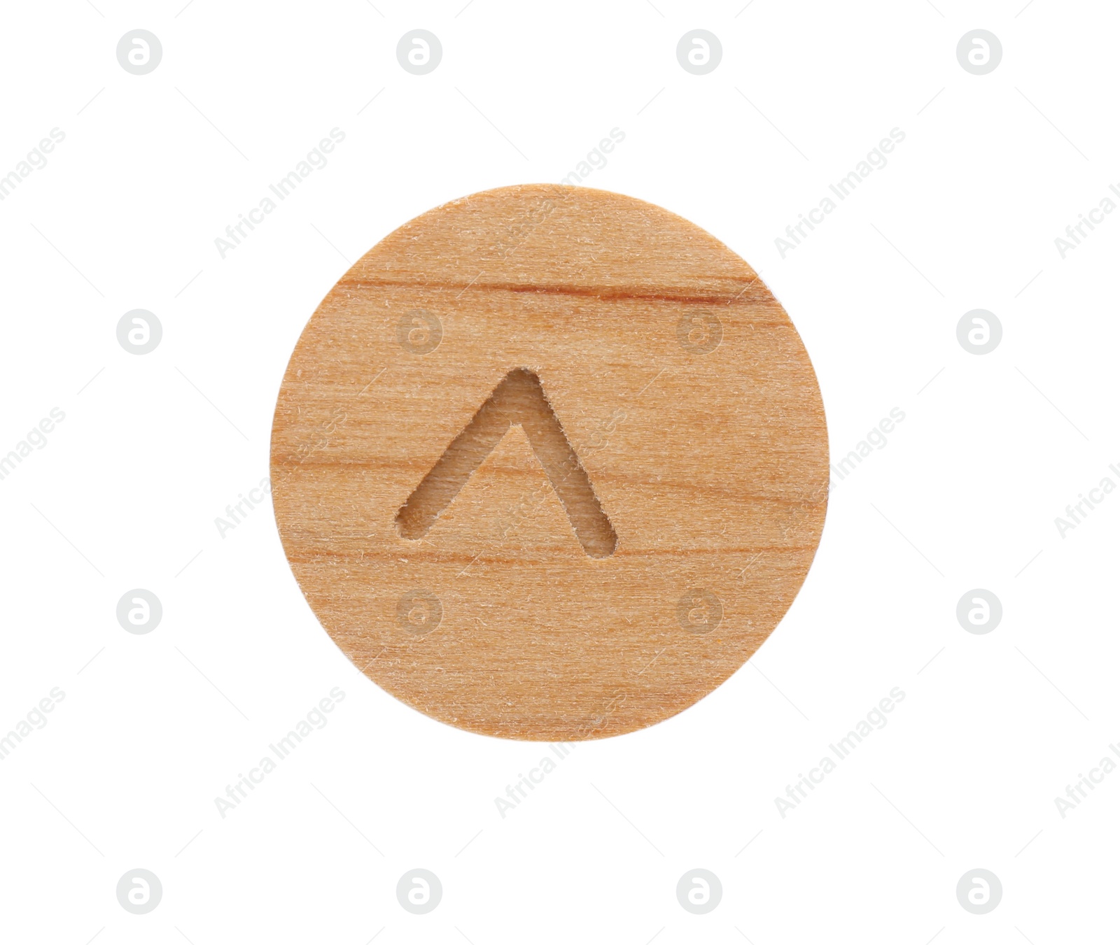 Photo of Wooden rune Kauna isolated on white, top view