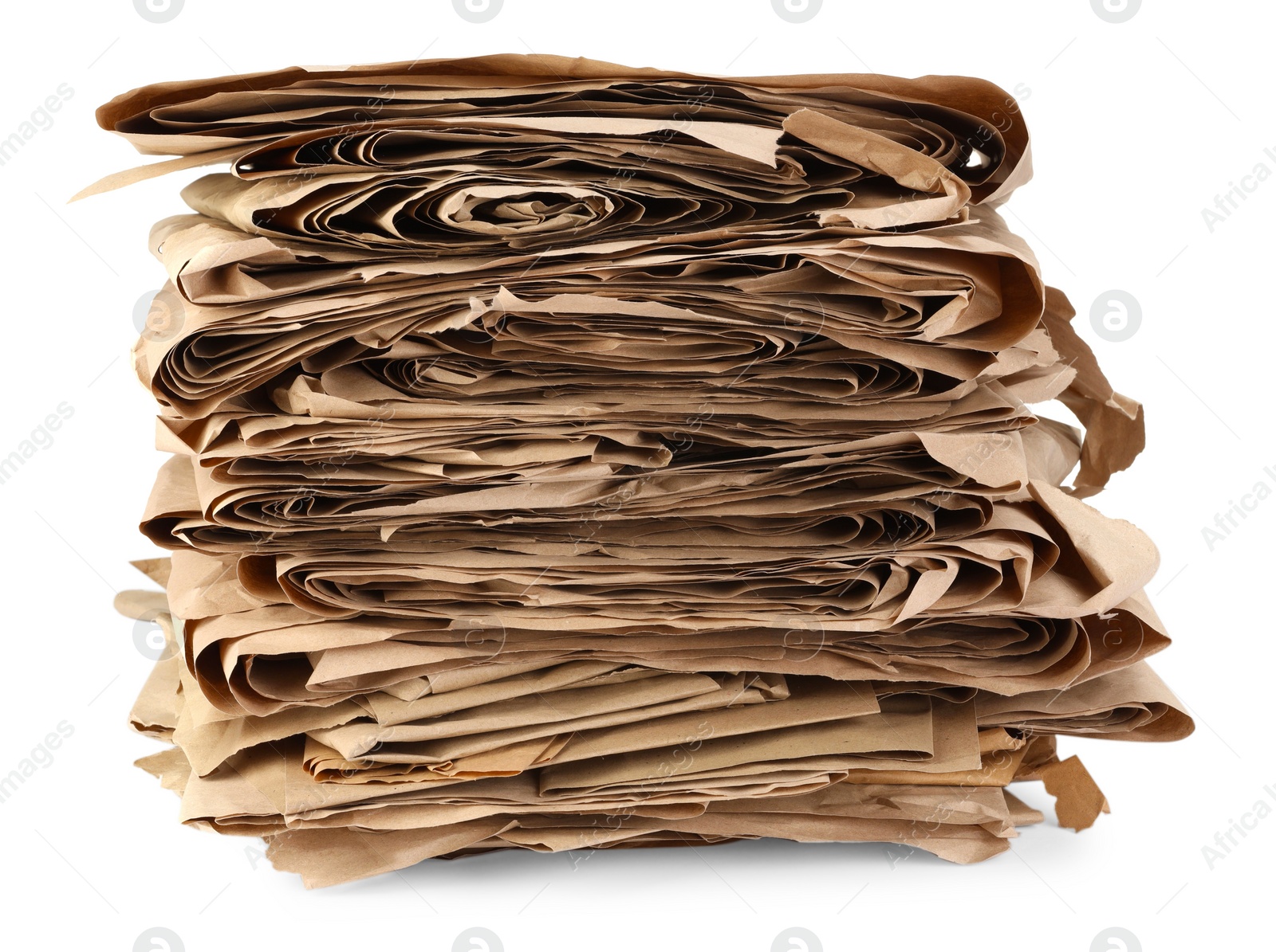 Photo of Stack of waste paper isolated on white