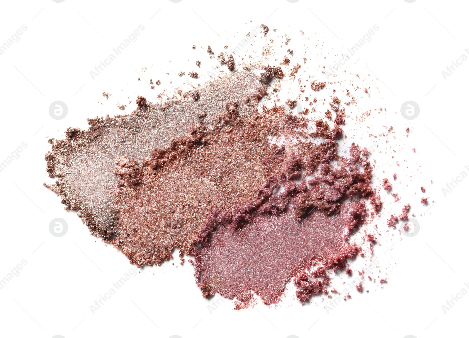 Photo of Crushed eye shadows on white background, top view. Professional makeup product