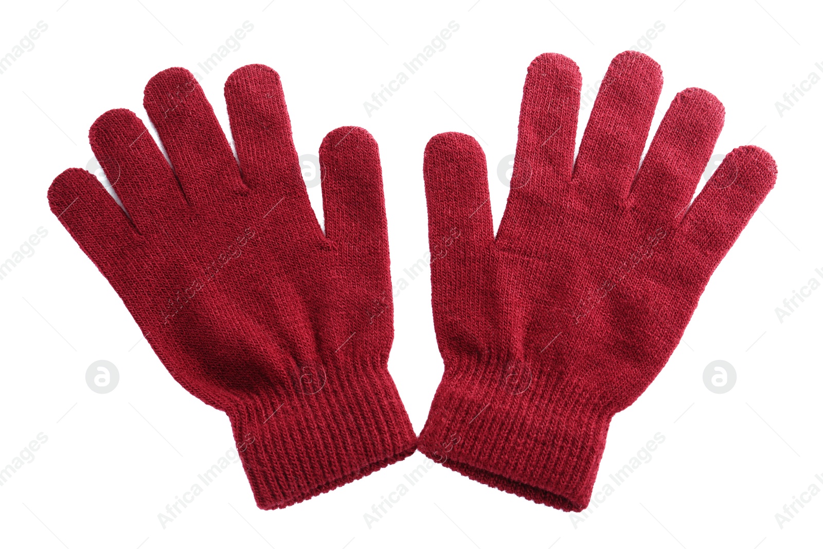 Photo of Woolen gloves on white background, flat lay. Winter clothes