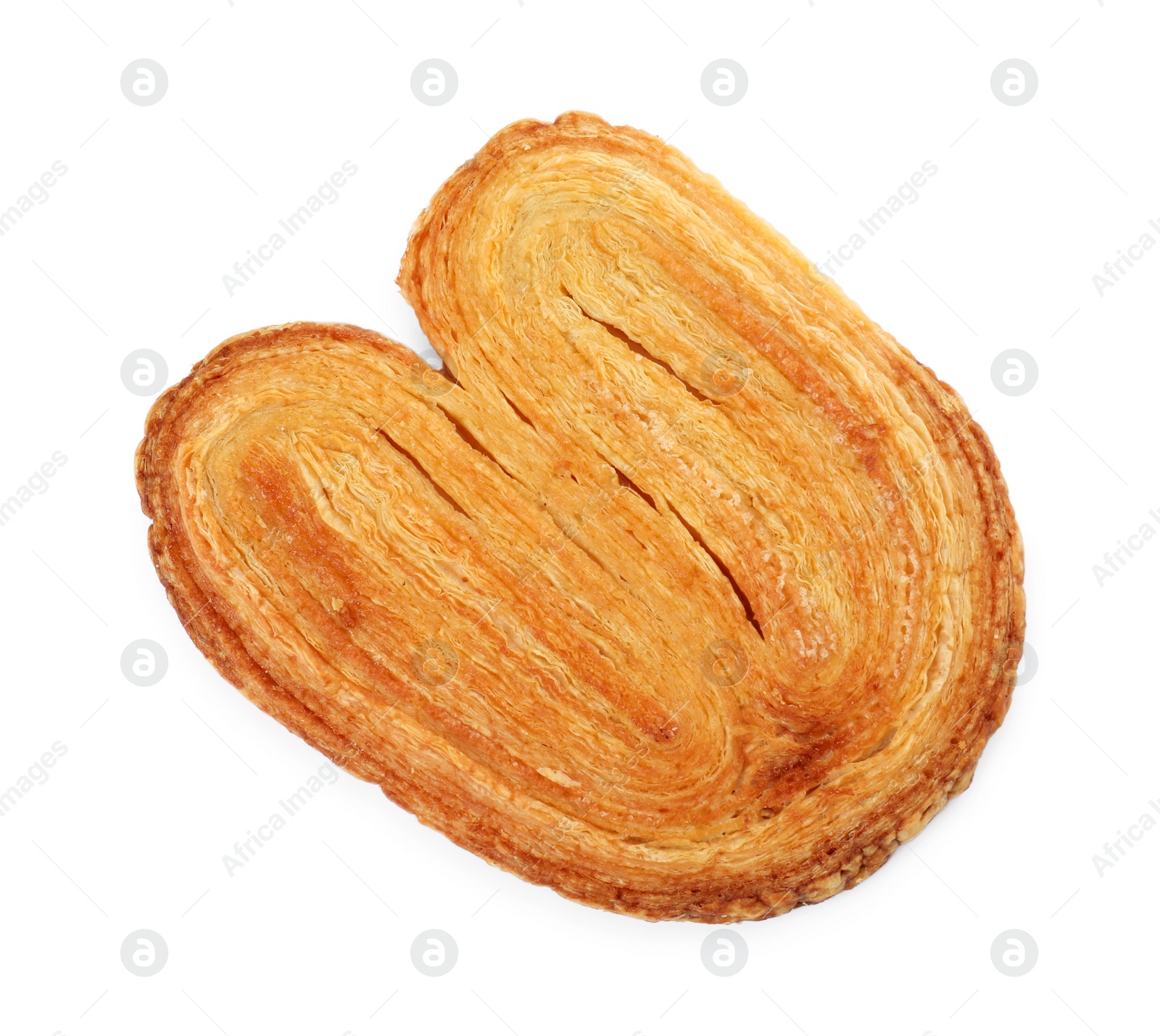 Photo of French palmier cookie isolated on white, top view. Fresh pastry