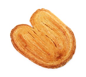 Photo of French palmier cookie isolated on white, top view. Fresh pastry