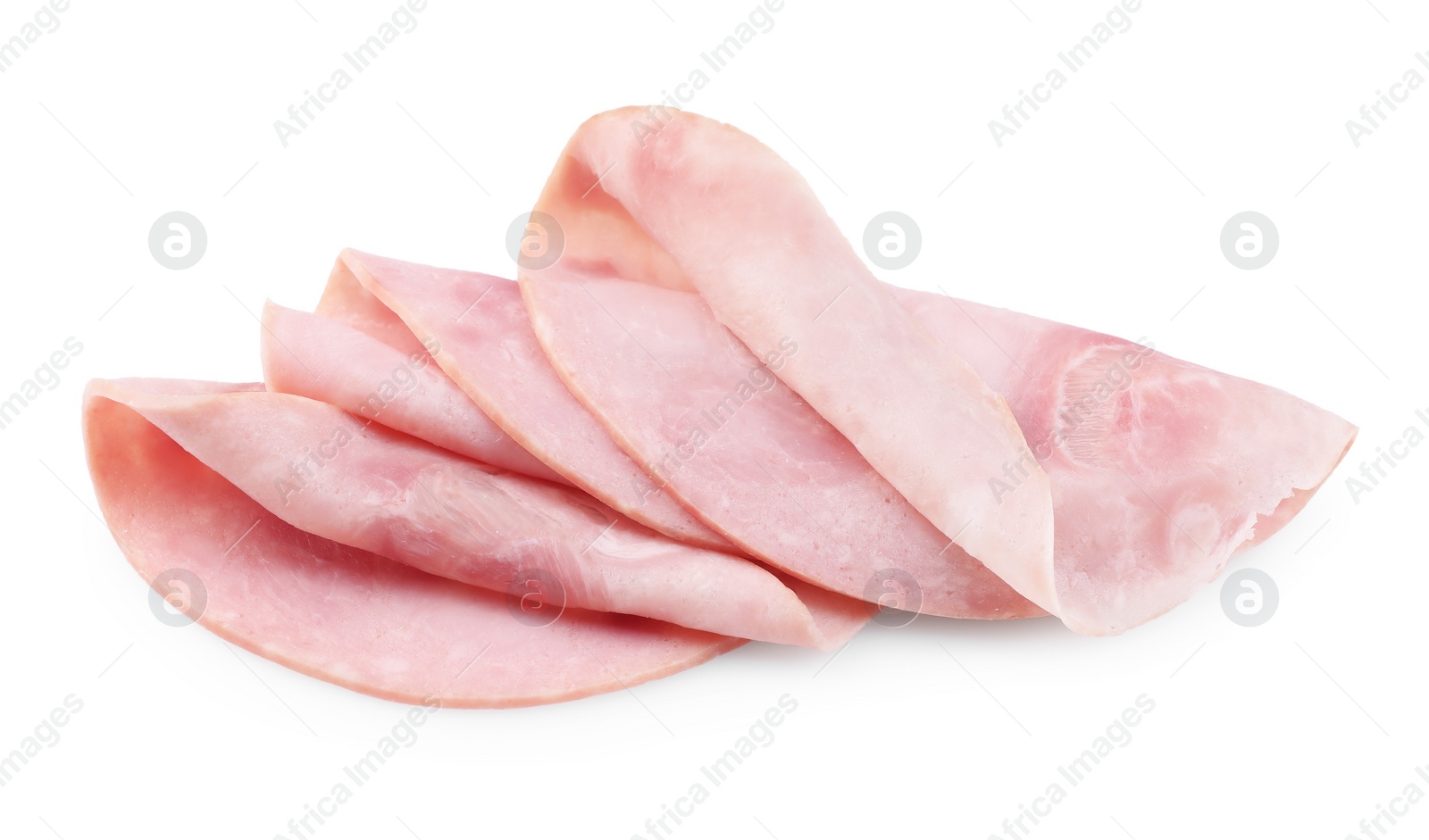 Photo of Slices of tasty ham isolated on white