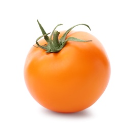 Delicious ripe orange tomato on white background