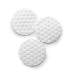 Photo of Cotton pads on white background, top view